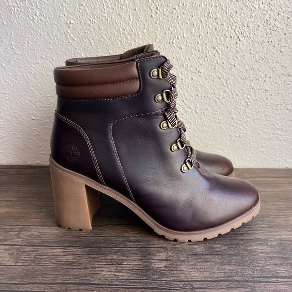 Timberland Allington 5”‎ Hiker Heeled Boots Brown Full Grain Leather Womens Sz 9 - Picture 1 of 7